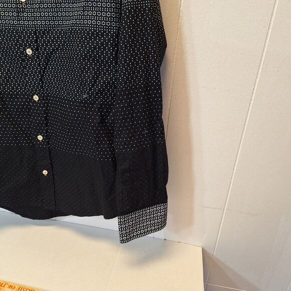 Porto Blanco Black Pattern Button‎ Flip Cuff  Algondon Cotton Shirt Men's Large - Picture 6 of 13